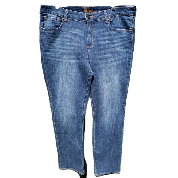 KUT From The Kloth Womens Sz 14 Blue Denim Jeans Mid Rise Straight Leg Whiskers - Picture 1 of 14